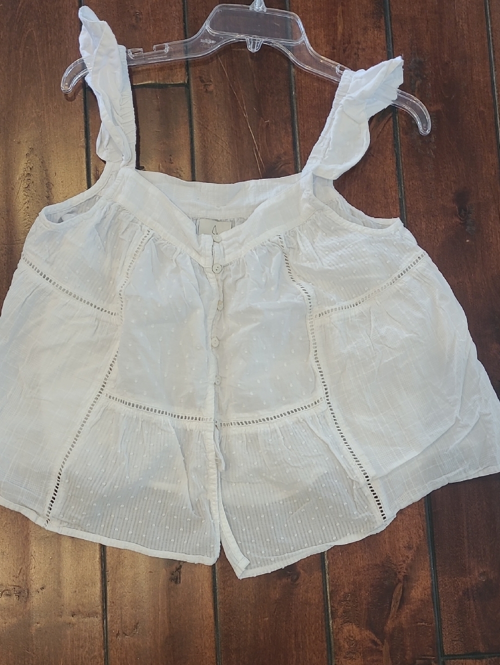 JoieWhite Ruffled Button-Front Cotton Tank Size M - Picture 5 of 8